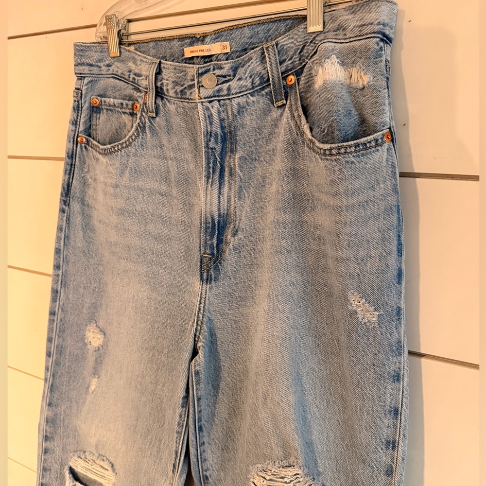Levi's Ribcage Wide Leg Light Blue Distressed Women’s Jeans